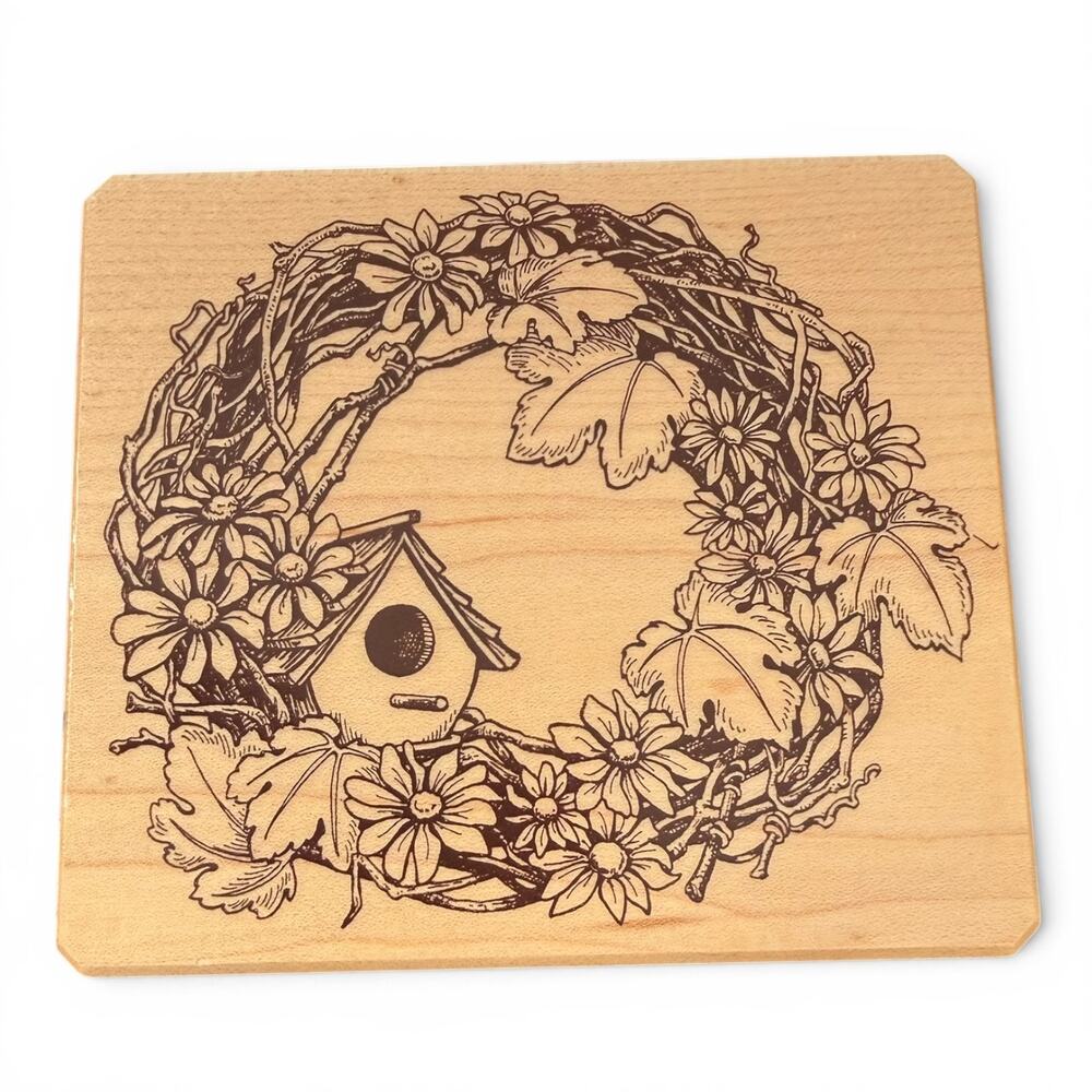 Inkadinkado Galerie Vernissage Cynthia Elmore Birdhouse Wreath 8846 Rubber Stamp